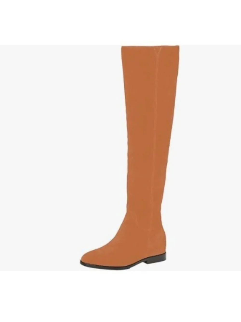 Pazzion Women Almond Toe Knee High Boots with Partial Zipper Stretchy Orange